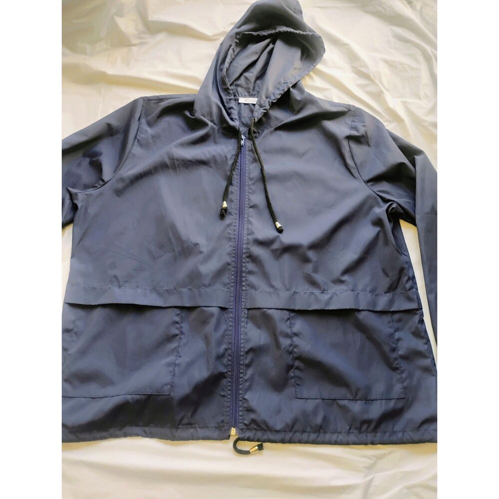 Tani B Mens XXL Navy Blue Lightweight Windbreaker Jacket Hooded Full Zip Utility